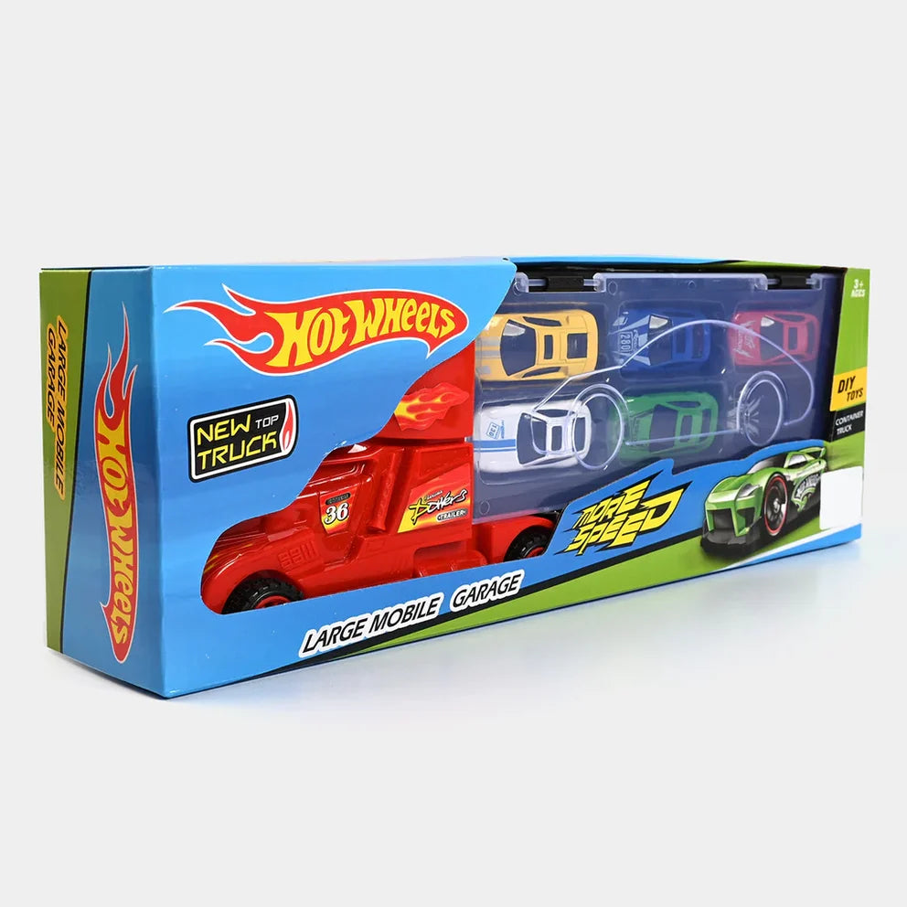 Hot Wheels Mobile Garage Transport Truck with Storage for 6 Cars & Slide-Out Vehicle Action